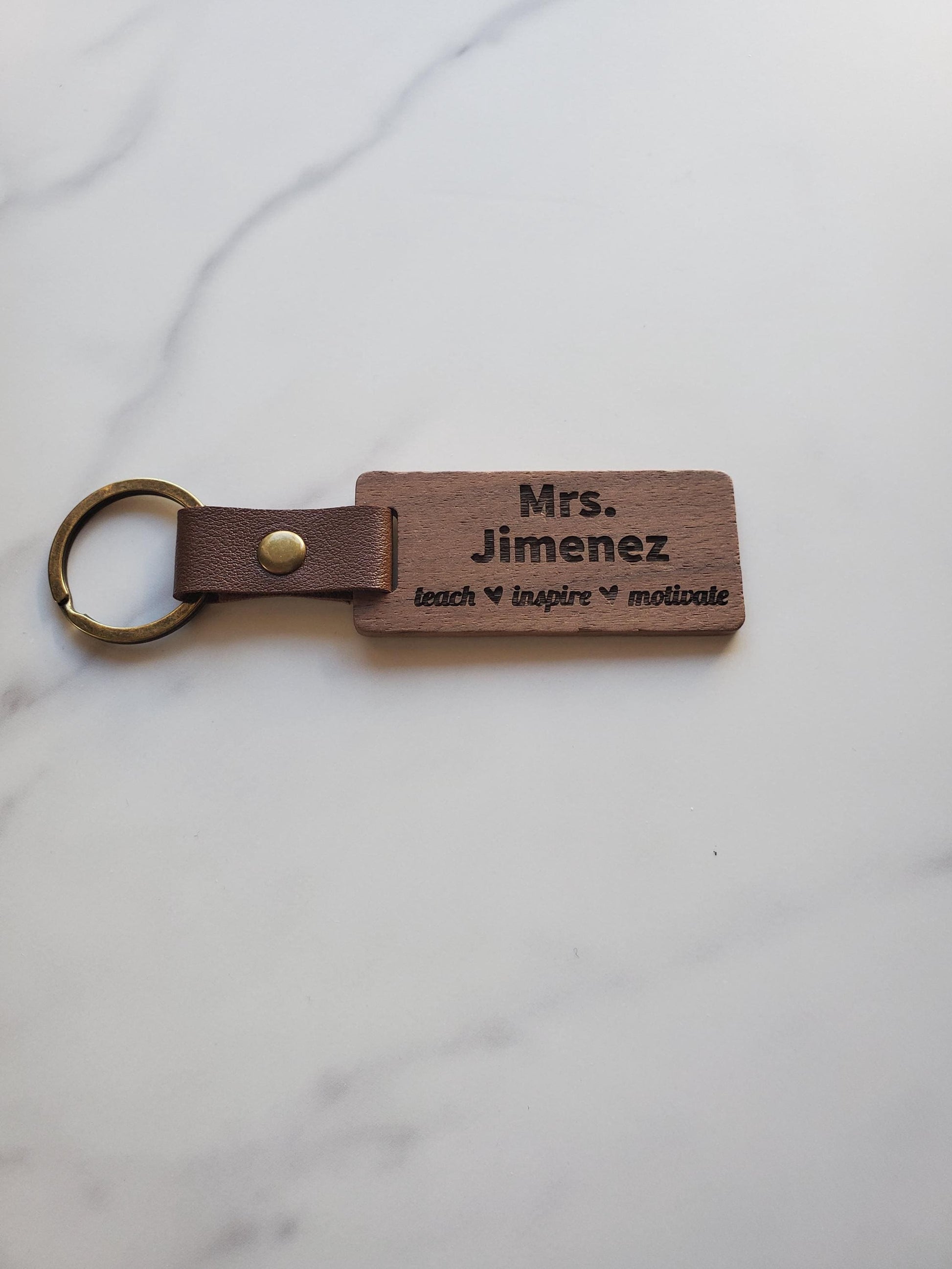 Engraved Custom Name Keychain for Teacher Appreciation Gift | Natural Black Walnut Wood | Style A