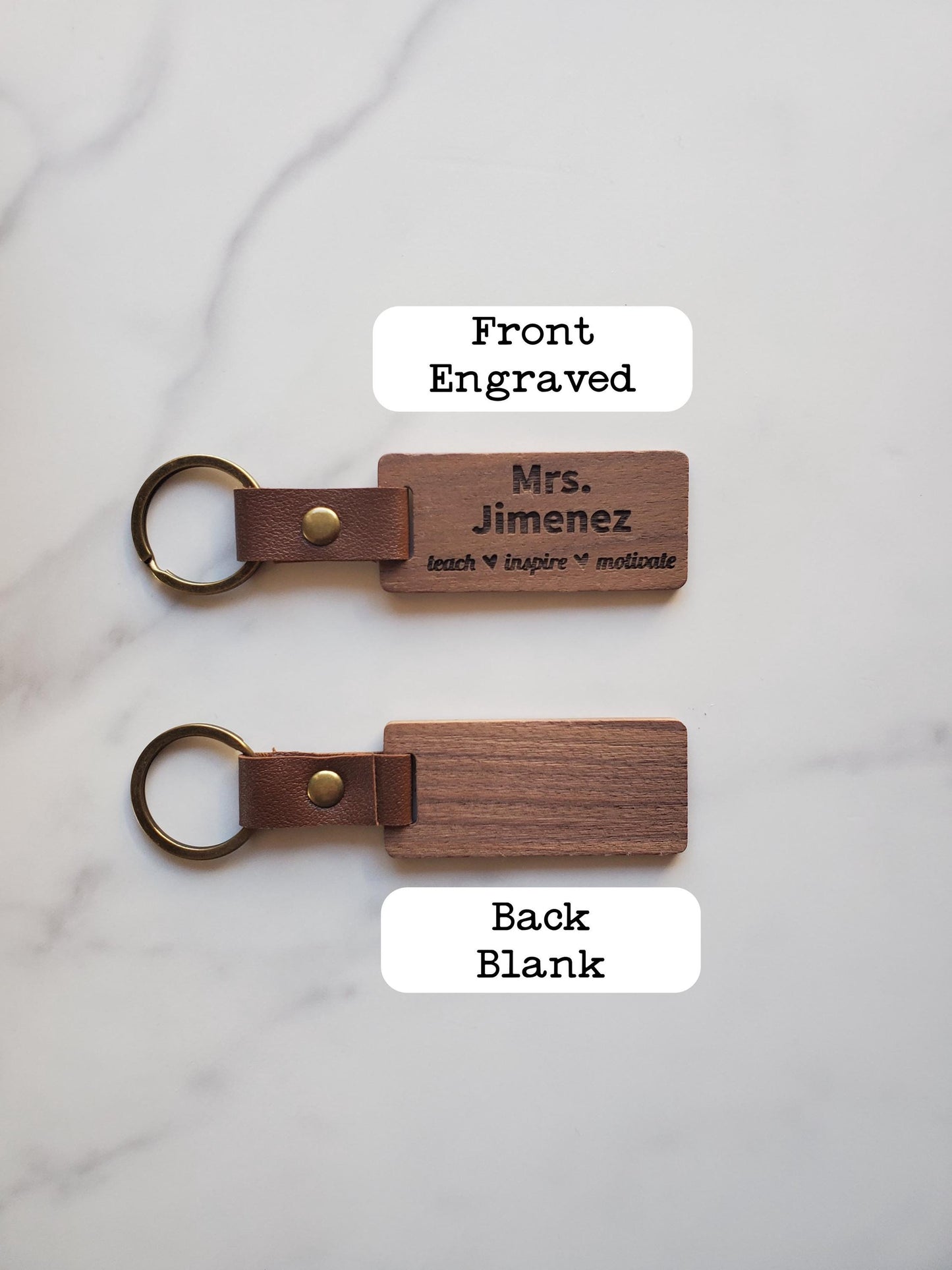 Engraved Custom Name Keychain for Teacher Appreciation Gift | Natural Black Walnut Wood | Style A