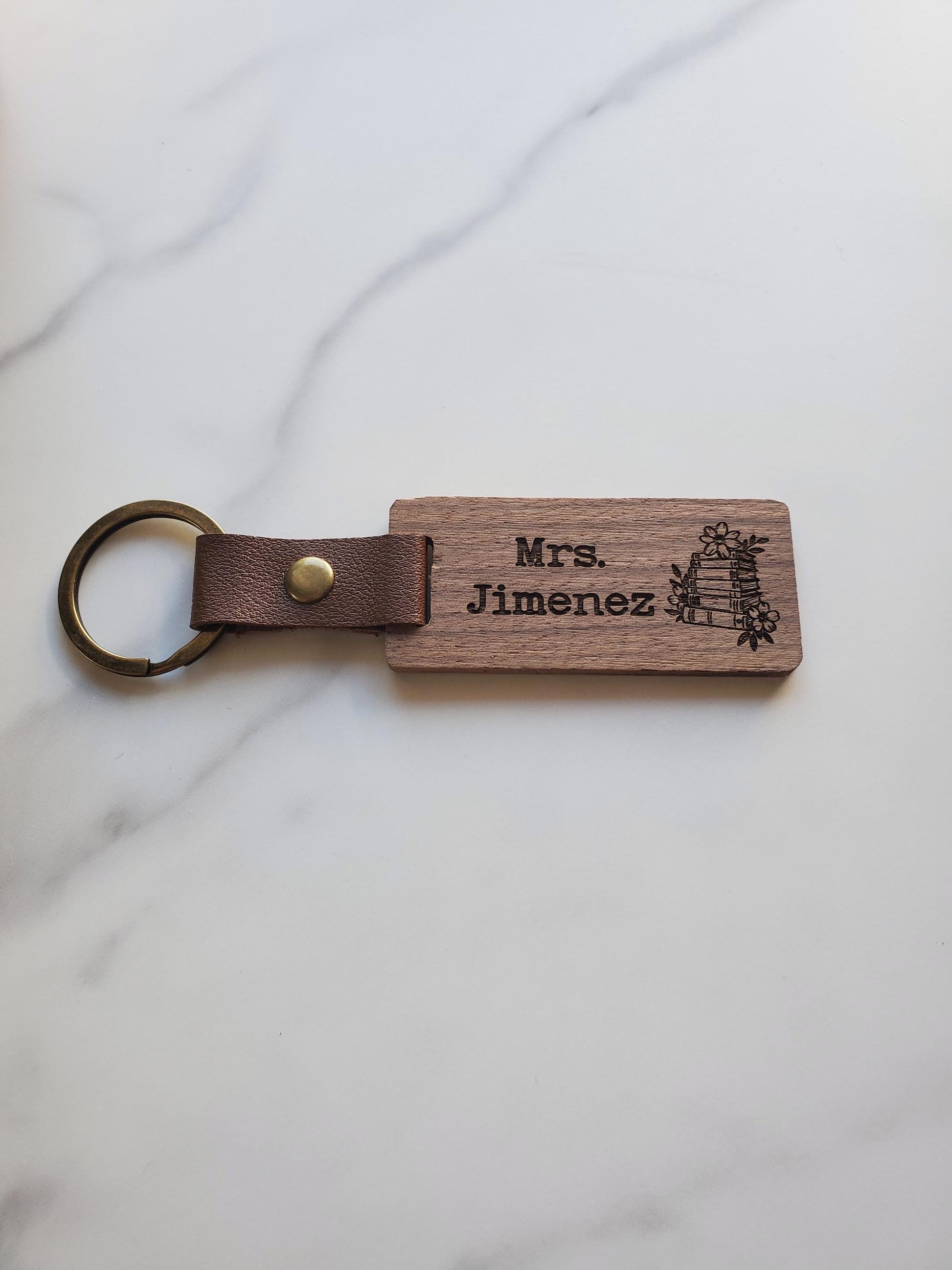 Custom Engraved Name Keychain for Teacher Appreciation Gift | Natural Black Walnut Wood | Style B