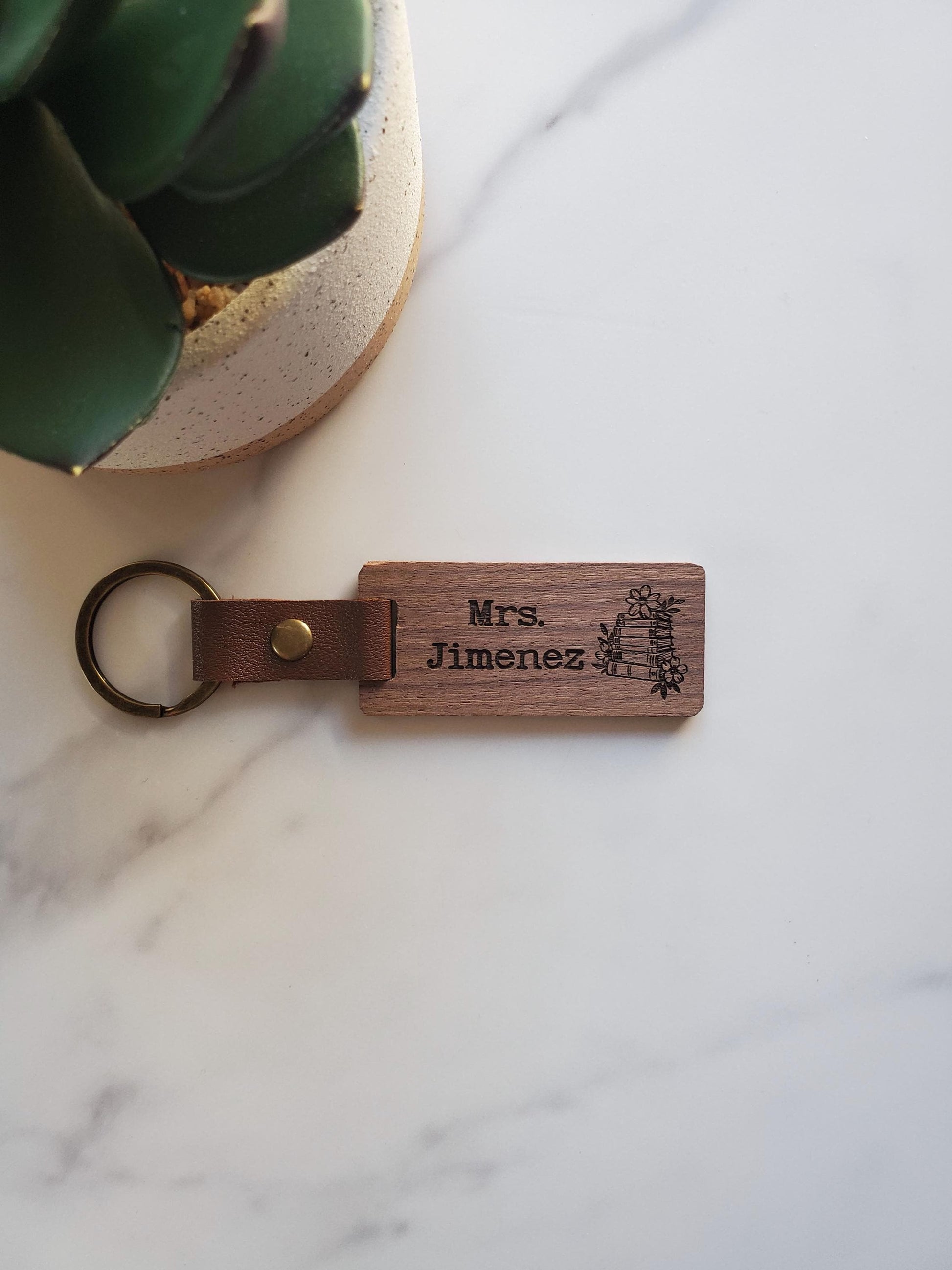 Custom Engraved Name Keychain for Teacher Appreciation Gift | Natural Black Walnut Wood | Style B