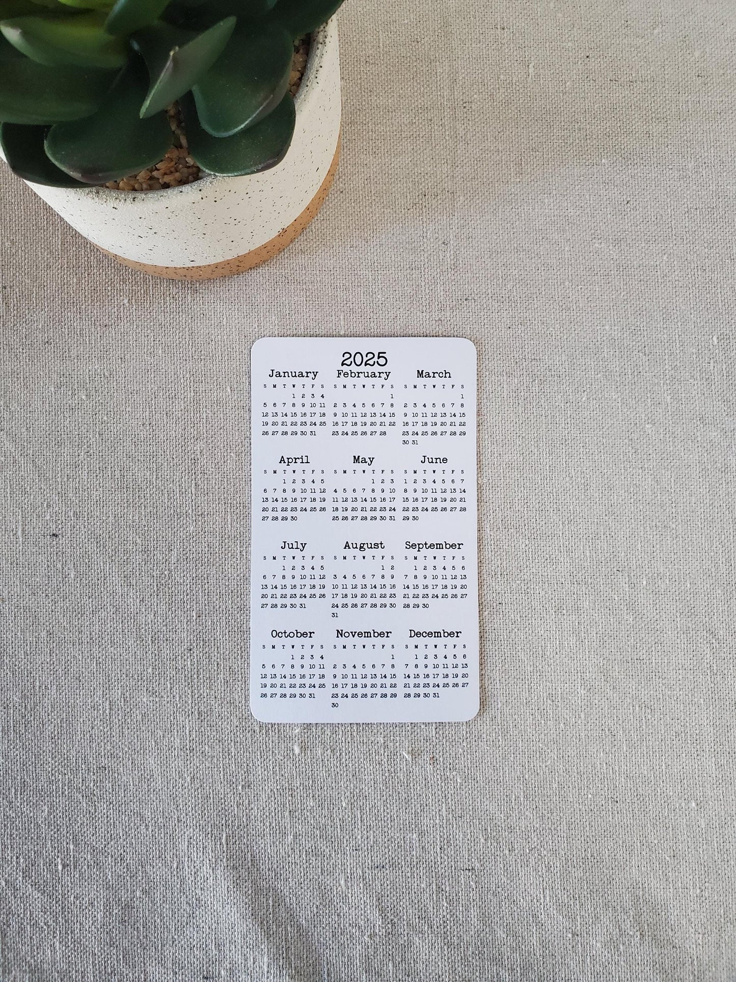 Small Year At A Glance Cardstock Calendar
