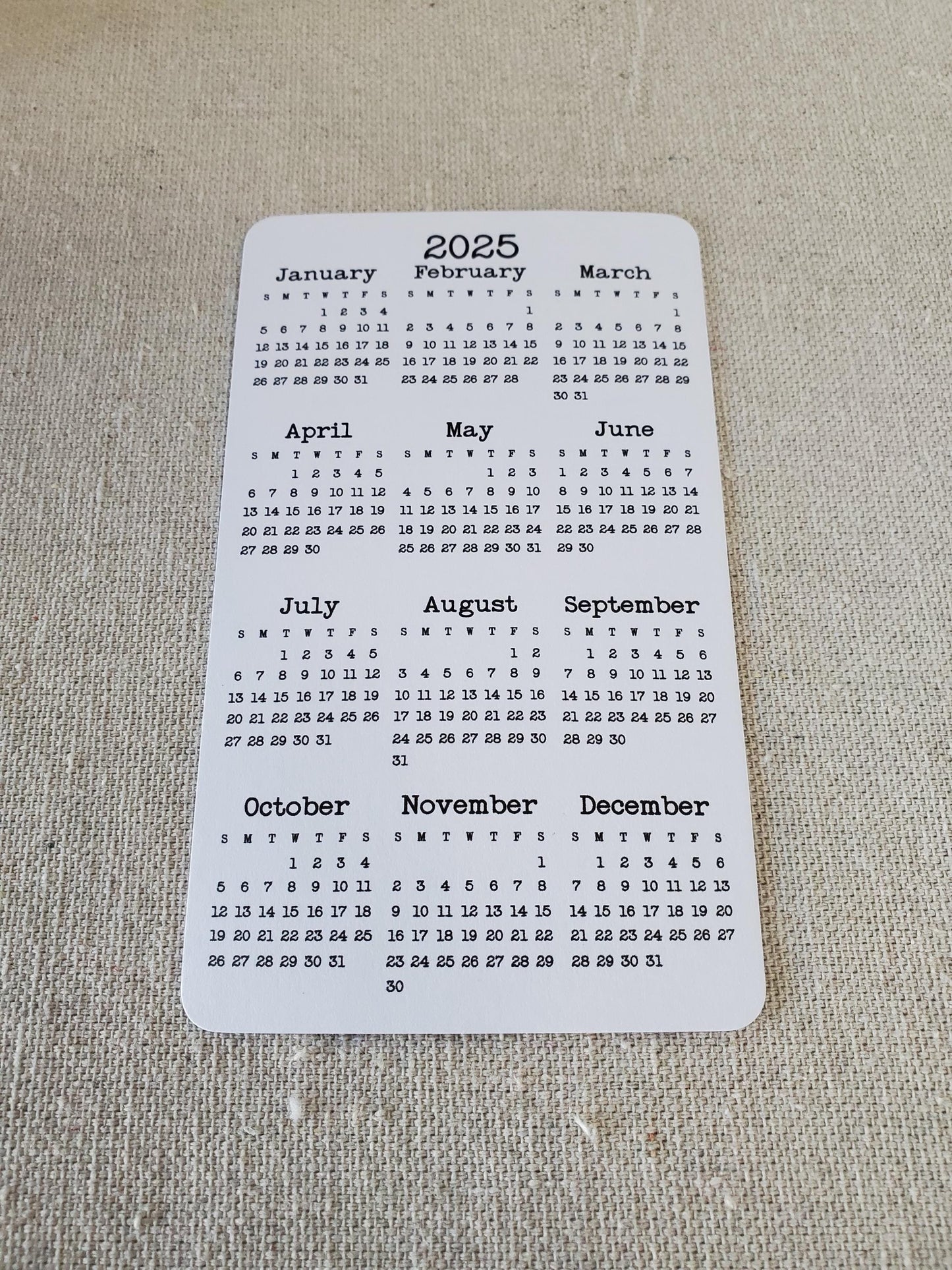 Small Year At A Glance Cardstock Calendar