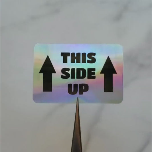 This Side Up Holographic Vinyl Stickers | Moving Box Sticker Labels | Packaging Label Stickers | Set of 4 Stickers 3" x 2"