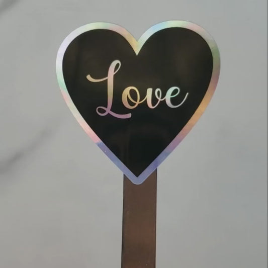 Heart With Love Text Holographic Vinyl Sticker