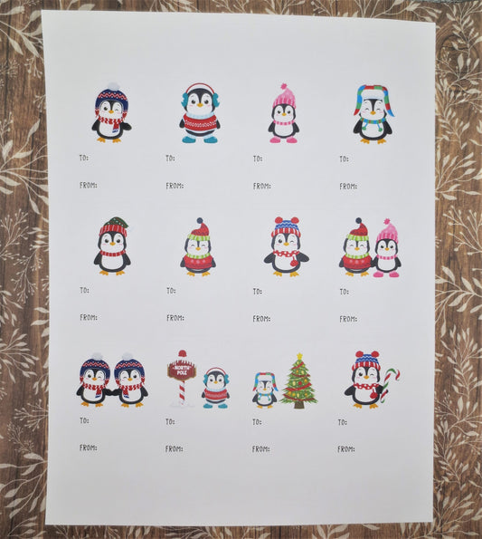 Penguins Christmas To From Stickers l Holiday Gift Tags l Penguins Gift Recipient Labels