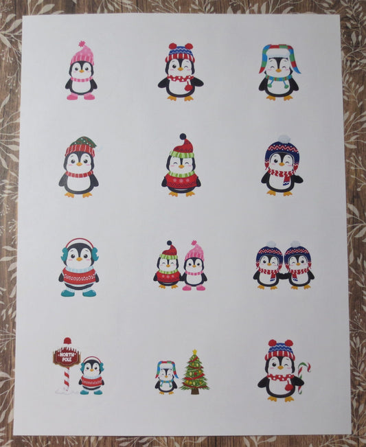 Penguin Christmas Round Stickers, Christmas Holiday Card Envelope Seals, Holiday Party Favor Stickers, Penguin 2" Circle Gift Tags