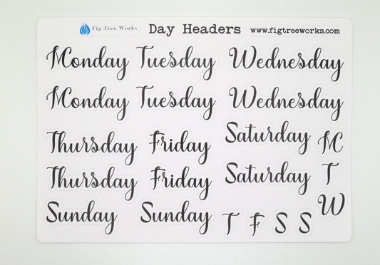 Days Of The Week Header Planner Stickers