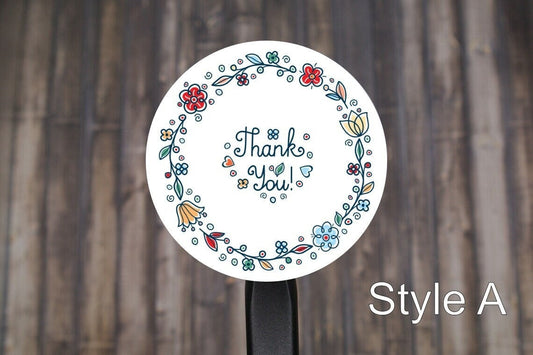 Floral Thank You Round Stickers, Envelope Seals, Gift Wrap Stickers,  2" Circle Stickers