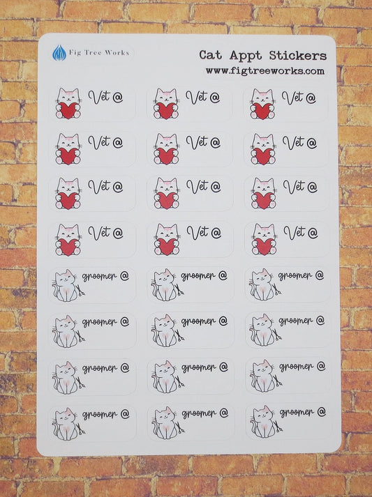 Vet Cat Appointment Stickers, Groomer Cat Appointment Stickers  | Reminder Planner Sticker Sheet, Kiss Cut, Matte Finish