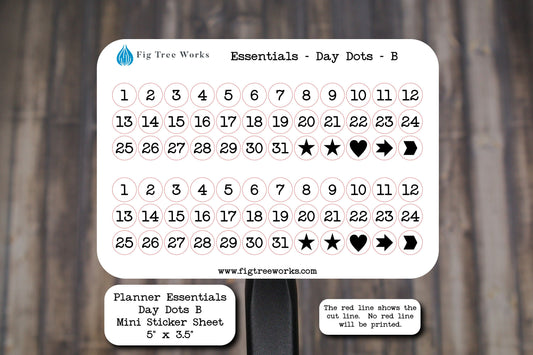 Planner Essentials Day Dots Mini Sticker Sheet | Kiss Cut, Matte Finish | Style B