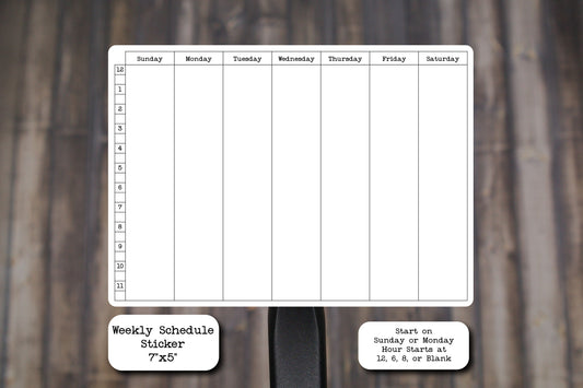 Large Weekly Schedule Stickers for Planners and Journals  | Weekly Planner or Tracker, Die Cut, Matte Finish, 7" x 5"