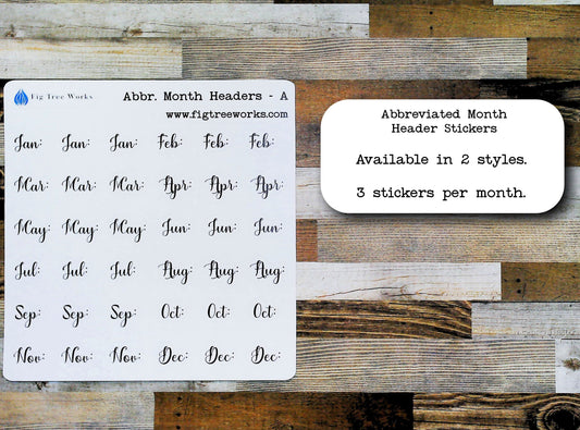 Abbreviated Month Header Planner Stickers Style A