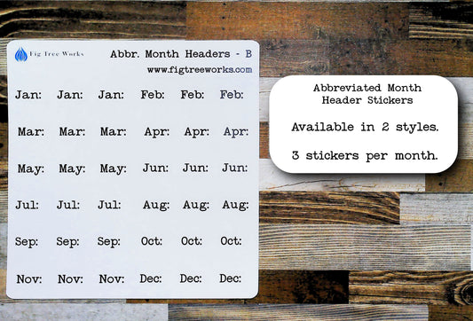 Abbreviated Month Header Planner Stickers Style B