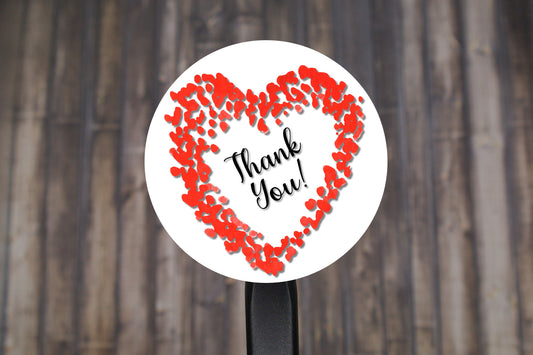 Heart Thank You Round Stickers, Envelope Seals, Gift Wrap Stickers,  2" Circle Stickers | Set of 12