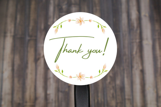 Flower Thank You Round Stickers, Envelope Seals, Gift Wrap Stickers,  2" Circle Stickers | Set of 12