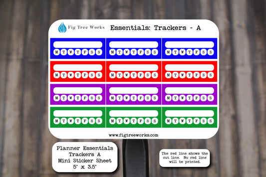 Planner Essentials Trackers Mini Sticker Sheet | Habit Tracker Stickers | Matte Finish | Style A Multiple Colors Available