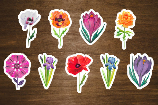 Watercolor Flower Sticker Set of 9