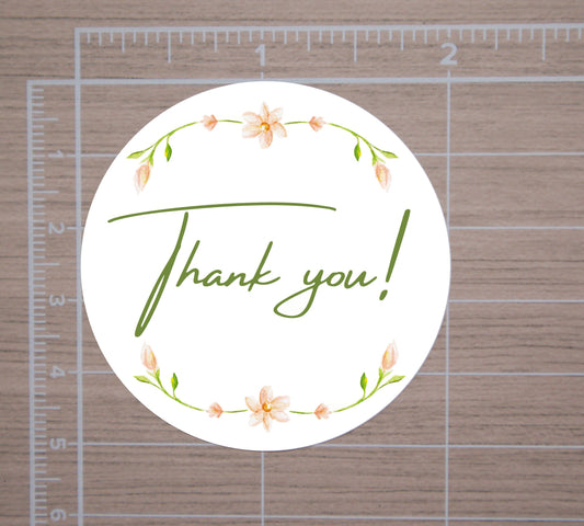 Flower Thank You Round Stickers, Envelope Seals, Gift Wrap Stickers,  2" Circle Stickers | Set of 12