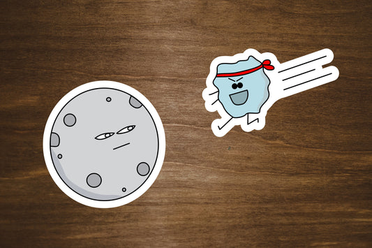 Moon and Karate Asteroid Sticker | Die Cut, Glossy, Vinyl | Moon Sticker | Asteroid Sticker | 2 Sticker Set