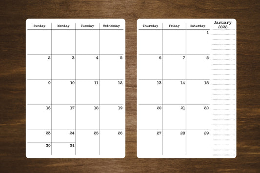 Two Page Calendar Stickers for Planners and Journals  2023, 2024, or 2025  | Matte Finish, 5" x 7" | 2 Stickers Per Month, 24 Total Stickers