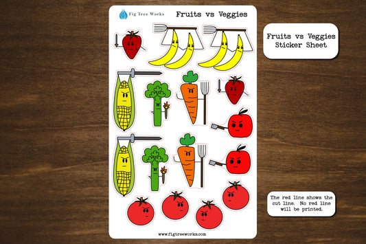 Fruits vs Veggies Sticker Sheet | Planner and Journal Stickers | Decoration Stickers | Matte Finish