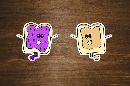 Peanut Butter & Jelly Vinyl Stickers | Die Cut, Glossy, Vinyl | Peanut Butter and Jelly Sandwich Stickers | Set of 2