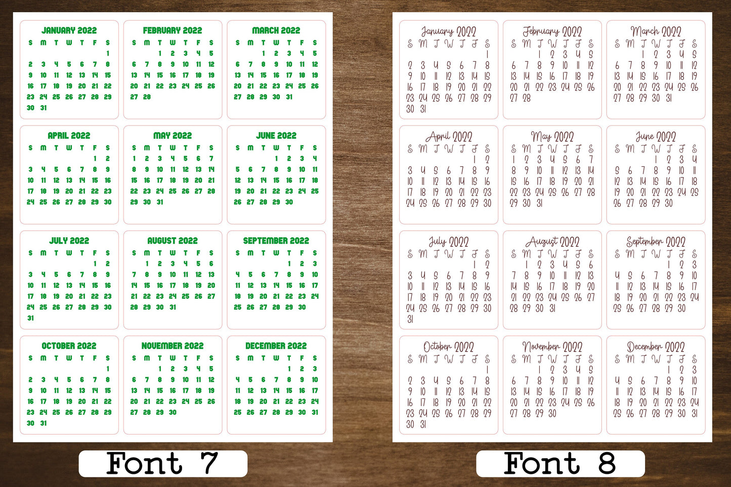 Custom Color and Font Calendar Stickers | Start With Any Month in 2023 | For Planners and Journals  | Monthly Stickers Matte Finish