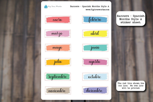 Months Banner Stickers in Spanish | Month Headers | Planner Stickers for Planners, Journals and Notebooks | Style A | SPANISH LANGUAGE