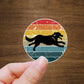 Retriever Running Retro Background Sticker | Die Cut, Glossy, Vinyl | GSD Sticker | Retriever Stickers