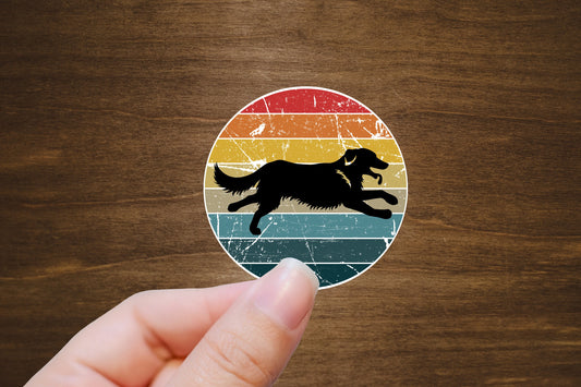 Retriever Running Retro Background Sticker | Die Cut, Glossy, Vinyl | GSD Sticker | Retriever Stickers