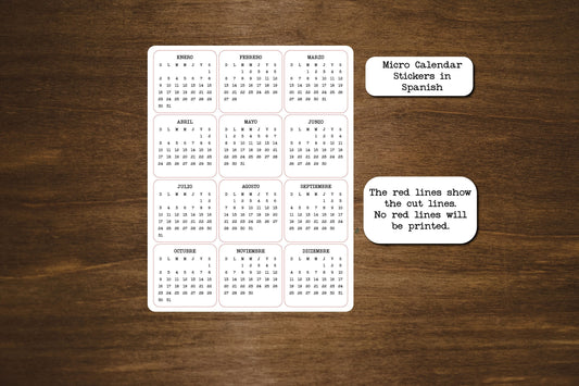 Spanish Micro Calendar Stickers | Select The Starting Month | For Planners and Journals  | Mini Monthly Stickers | SPANISH LANGUAGE