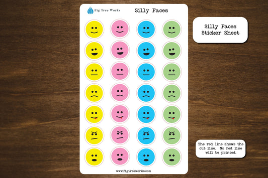 Silly Faces Sticker Sheet | Planner and Journal Stickers | Decoration Stickers | Matte Finish