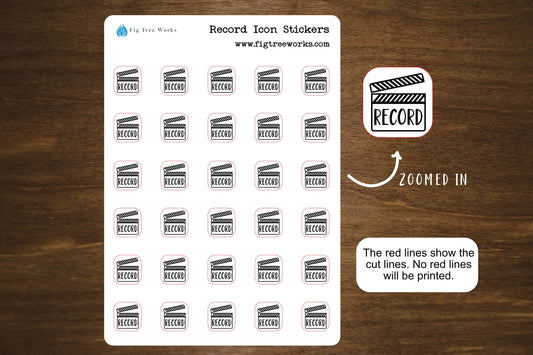 Record Icon Label Stickers for Planners, Journals, and Notebooks | Kiss Cut, Matte Finish