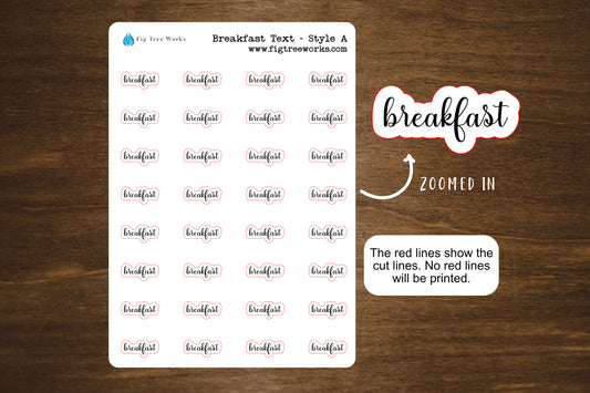 Breakfast Text Stickers for Planners, Journals, and Notebooks | Mini Scripts | Style A