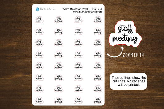 Staff Meeting Text Stickers, Meeting Script Stickers for Planners, Journals, and Notebooks | Mini Scripts