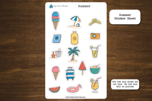 Summer Sticker Sheet | Planner and Journal Stickers | Decoration Stickers | Matte Finish