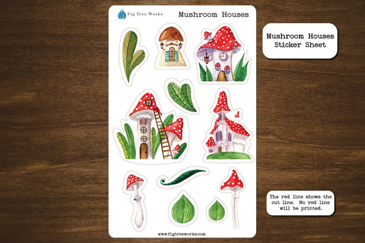 Mushroom Houses Sticker Sheet | Planner and Journal Stickers | Decoration Stickers | Matte Finish