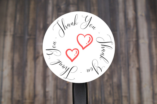 Thank You Hearts Round Stickers, Envelope Seals, Packaging Stickers,  2" Circle Stickers | Set of 12