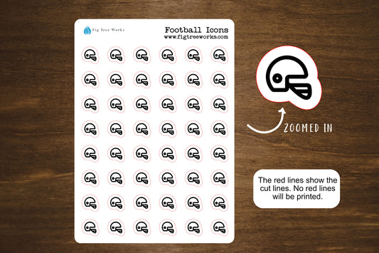 Football Icon Stickers, Sports Icon Stickers for Planners, Journals, and Notebooks | 7 Colors To Choose From | Kiss Cut, Matte Finish