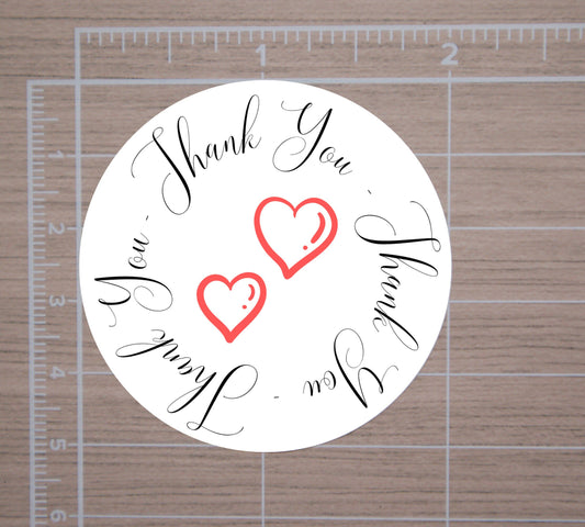Thank You Hearts Round Stickers, Envelope Seals, Packaging Stickers,  2" Circle Stickers | Set of 12
