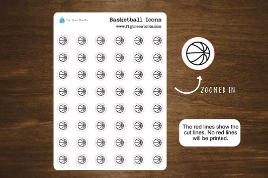 Basketball Icon Stickers, Sports Icon Stickers for Planners, Journals, and Notebooks | 7 Colors To Choose From | Kiss Cut, Matte Finish