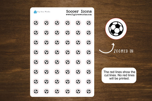 Soccer Icon Stickers, Sports Icon Stickers for Planners, Journals, and Notebooks | 7 Colors To Choose From | Kiss Cut, Matte Finish