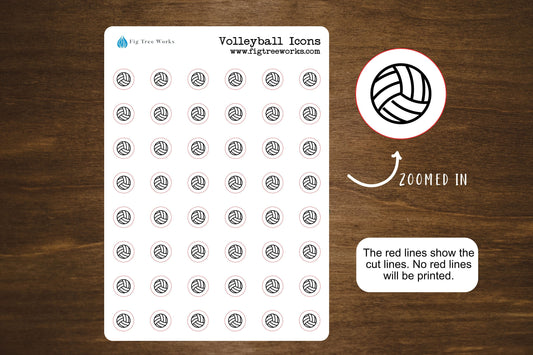 Volleyball Icon Stickers, Sports Icon Stickers for Planners, Journals, and Notebooks | 7 Colors To Choose From | Kiss Cut, Matte Finish