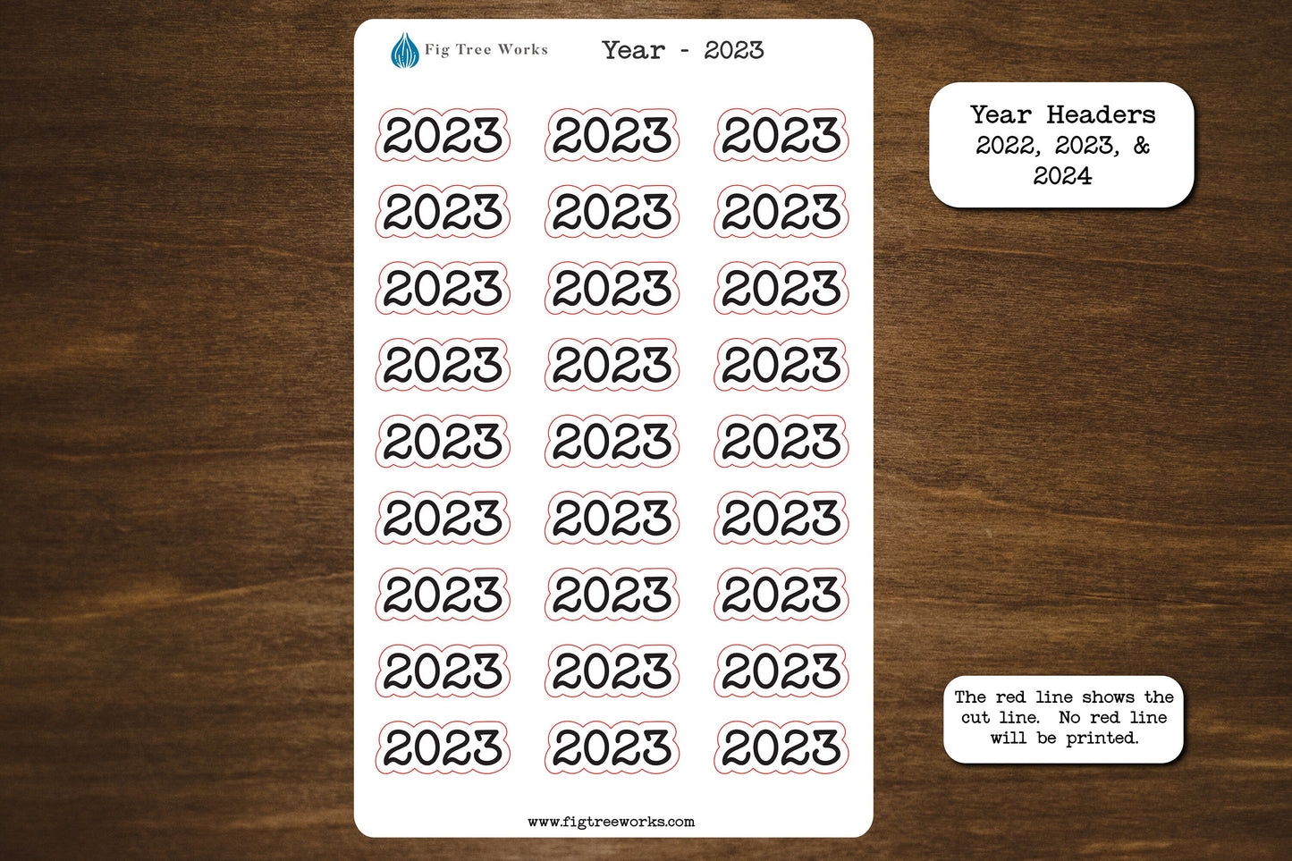 Year Header Planner Stickers  | 2023, 2024, or 2025 Sticker, Kiss Cut, Matte Finish | Style B