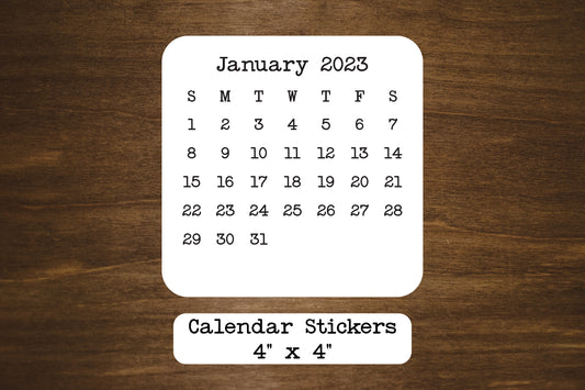 Square Calendar Stickers 4" x 4"  2023, 2024, or 2025 | Start With Any Month | For Planners and Journals  | Monthly Stickers Matte Finish