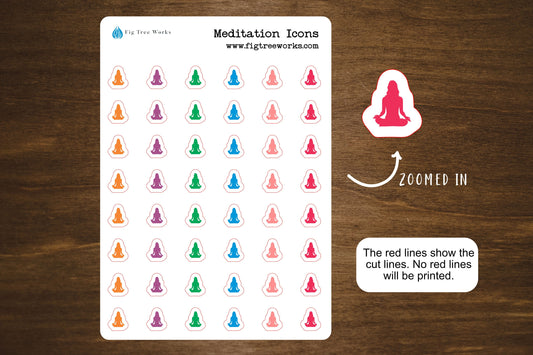 Meditation Icons Stickers Sheet | Meditation Tracker for Planners, Journals and Notebooks  | Kiss Cut, Matte Finish