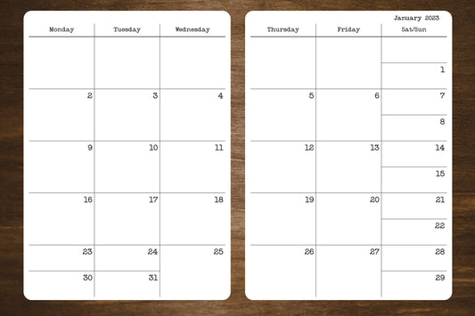 Monday Start Two Page Calendar Stickers for Planners and Journals  2023, 2024, or 2025  | 5" x 7" | 2 Stickers Per Month, 24 Total Stickers
