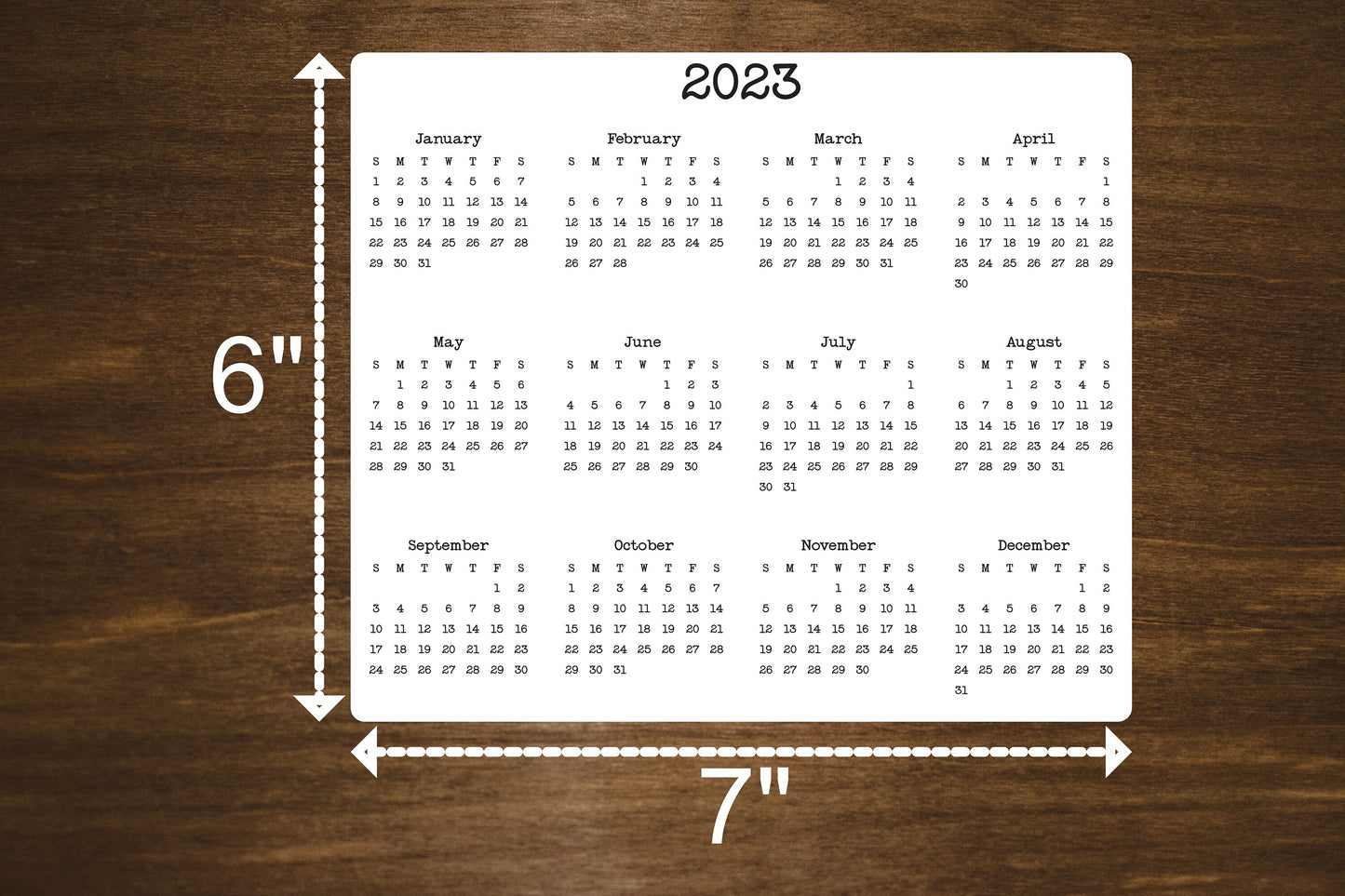 Large Calendar Magnet 7" x 6"