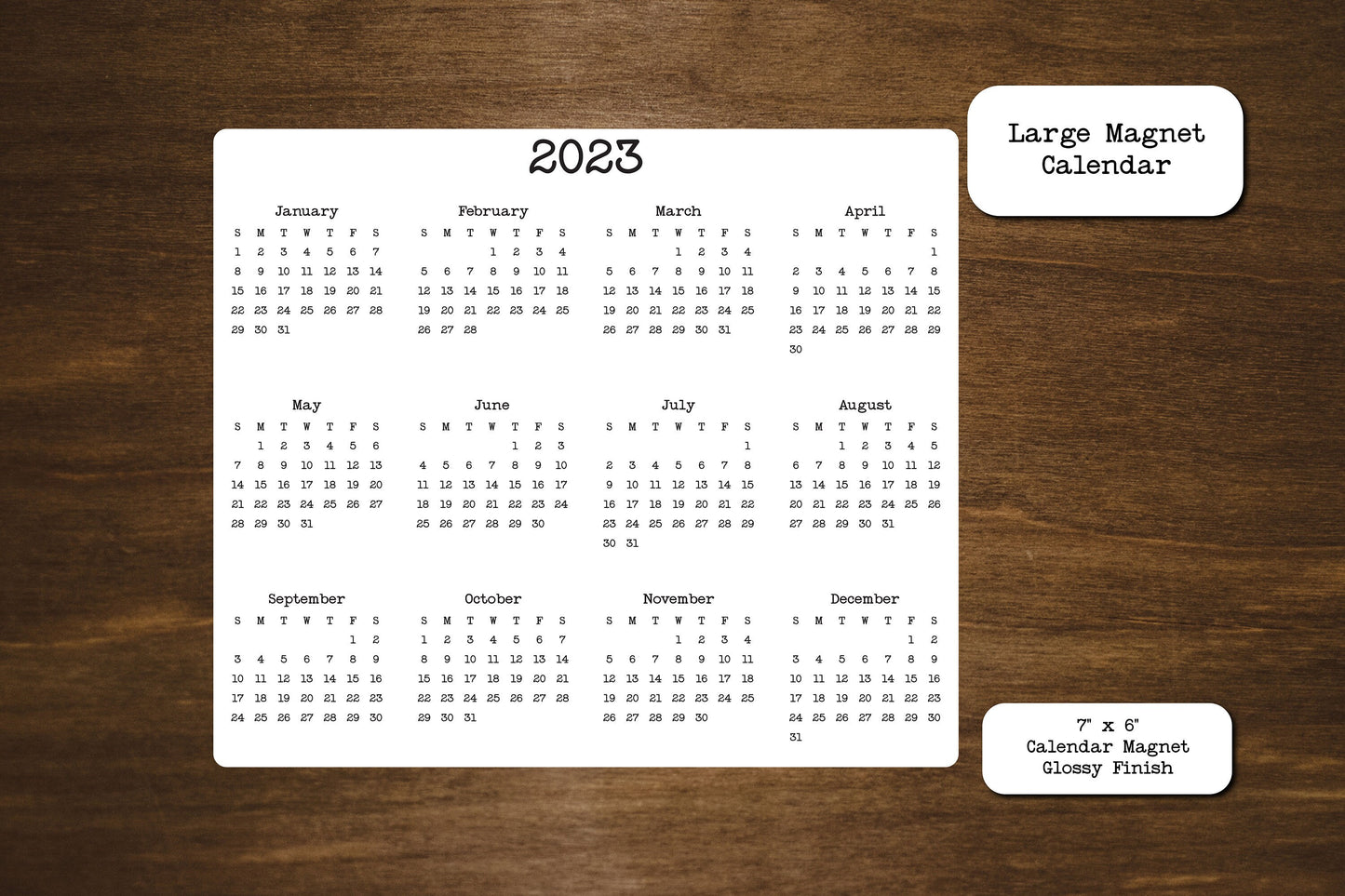 Large Calendar Magnet 7" x 6"