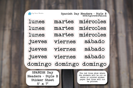 Spanish Days Of The Week Header Planner Stickers | Kiss Cut, Matte Finish | Spanish Language | Style B